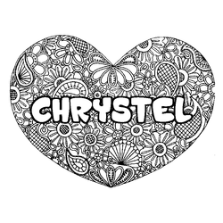 Coloraci&oacute;n del nombre CHRYSTEL - decorado mandala de coraz&oacute;n