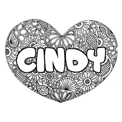 Coloraci&oacute;n del nombre CINDY - decorado mandala de coraz&oacute;n