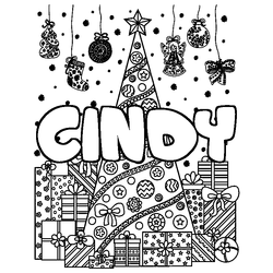 Coloraci&oacute;n del nombre CINDY - decorado &aacute;rbol de Navidad y regalos