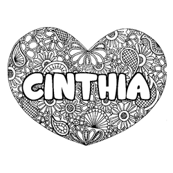 Coloraci&oacute;n del nombre CINTHIA - decorado mandala de coraz&oacute;n