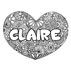 Coloraci&oacute;n del nombre CLAIRE - decorado mandala de coraz&oacute;n