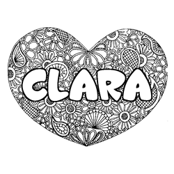 Coloraci&oacute;n del nombre CLARA - decorado mandala de coraz&oacute;n
