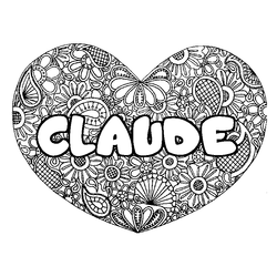 Coloraci&oacute;n del nombre CLAUDE - decorado mandala de coraz&oacute;n