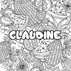 Coloraci&oacute;n del nombre CLAUDINE - decorado mandala de frutas