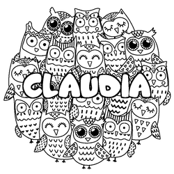 Coloraci&oacute;n del nombre CLAUDIA - decorado b&uacute;hos