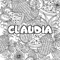 Coloraci&oacute;n del nombre CLAUDIA - decorado mandala de frutas