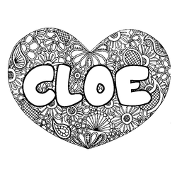 Coloraci&oacute;n del nombre CLOE - decorado mandala de coraz&oacute;n