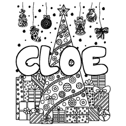 Coloraci&oacute;n del nombre CLOE - decorado &aacute;rbol de Navidad y regalos