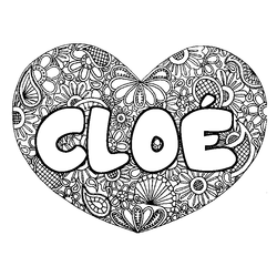 Coloraci&oacute;n del nombre CLO&Eacute; - decorado mandala de coraz&oacute;n