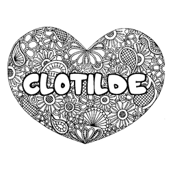 Coloraci&oacute;n del nombre CLOTILDE - decorado mandala de coraz&oacute;n
