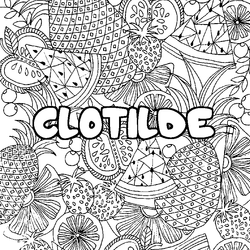 Coloraci&oacute;n del nombre CLOTILDE - decorado mandala de frutas