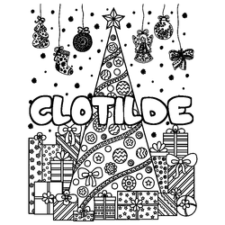 Coloraci&oacute;n del nombre CLOTILDE - decorado &aacute;rbol de Navidad y regalos