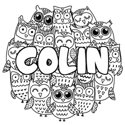 Coloraci&oacute;n del nombre COLIN - decorado b&uacute;hos