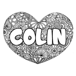 Coloraci&oacute;n del nombre COLIN - decorado mandala de coraz&oacute;n