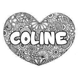 Coloraci&oacute;n del nombre COLINE - decorado mandala de coraz&oacute;n