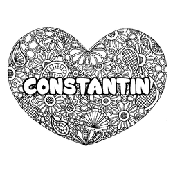 Coloraci&oacute;n del nombre CONSTANTIN - decorado mandala de coraz&oacute;n