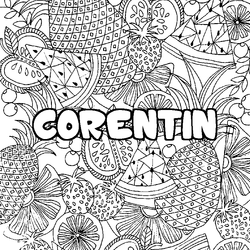 Coloraci&oacute;n del nombre CORENTIN - decorado mandala de frutas