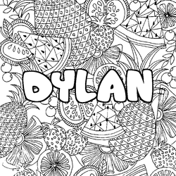 Coloraci&oacute;n del nombre DYLAN - decorado mandala de frutas