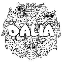 Coloraci&oacute;n del nombre DALIA - decorado b&uacute;hos