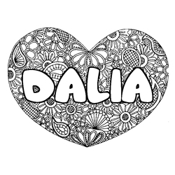 Coloraci&oacute;n del nombre DALIA - decorado mandala de coraz&oacute;n