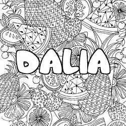 Coloraci&oacute;n del nombre DALIA - decorado mandala de frutas