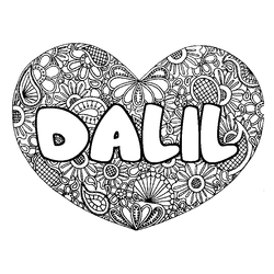 Coloraci&oacute;n del nombre DALIL - decorado mandala de coraz&oacute;n