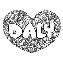Coloraci&oacute;n del nombre DALY - decorado mandala de coraz&oacute;n