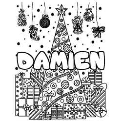 Coloraci&oacute;n del nombre DAMIEN - decorado &aacute;rbol de Navidad y regalos