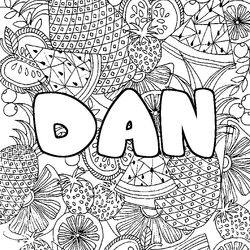 Coloraci&oacute;n del nombre DAN - decorado mandala de frutas
