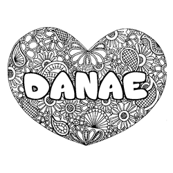 Coloraci&oacute;n del nombre DANAE - decorado mandala de coraz&oacute;n
