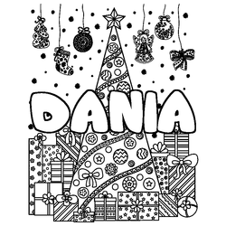 Coloraci&oacute;n del nombre DANIA - decorado &aacute;rbol de Navidad y regalos