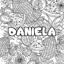 Coloraci&oacute;n del nombre DANIELA - decorado mandala de frutas