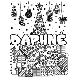 Coloraci&oacute;n del nombre DAPHN&Eacute; - decorado &aacute;rbol de Navidad y regalos