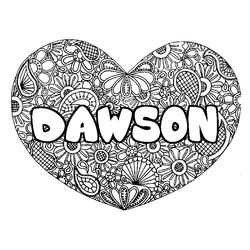 Coloraci&oacute;n del nombre DAWSON - decorado mandala de coraz&oacute;n