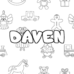 Coloraci&oacute;n del nombre DAVEN - decorado juguetes