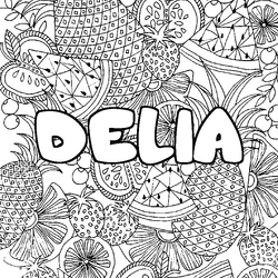 Coloraci&oacute;n del nombre DELIA - decorado mandala de frutas