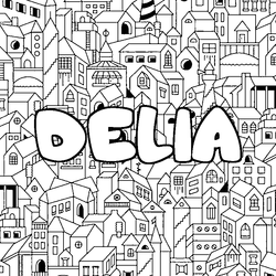 Coloraci&oacute;n del nombre DELIA - decorado ciudad