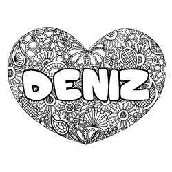 Coloraci&oacute;n del nombre DENIZ - decorado mandala de coraz&oacute;n