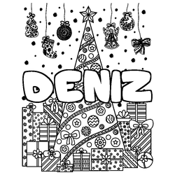 Coloraci&oacute;n del nombre DENIZ - decorado &aacute;rbol de Navidad y regalos