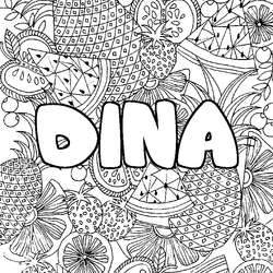 Coloraci&oacute;n del nombre DINA - decorado mandala de frutas