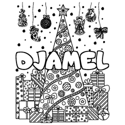Coloraci&oacute;n del nombre DJAMEL - decorado &aacute;rbol de Navidad y regalos