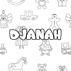 Coloraci&oacute;n del nombre DJANAH - decorado juguetes