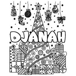 Coloraci&oacute;n del nombre DJANAH - decorado &aacute;rbol de Navidad y regalos