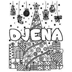 Coloraci&oacute;n del nombre DJENA - decorado &aacute;rbol de Navidad y regalos