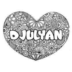 Coloraci&oacute;n del nombre DJULYAN - decorado mandala de coraz&oacute;n