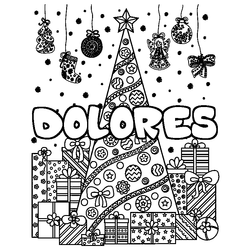 Coloraci&oacute;n del nombre DOLORES - decorado &aacute;rbol de Navidad y regalos
