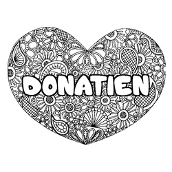 Coloraci&oacute;n del nombre DONATIEN - decorado mandala de coraz&oacute;n