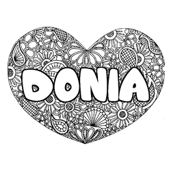 Coloraci&oacute;n del nombre DONIA - decorado mandala de coraz&oacute;n