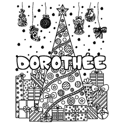 Coloraci&oacute;n del nombre DOROTH&Eacute;E - decorado &aacute;rbol de Navidad y regalos