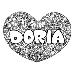 Coloraci&oacute;n del nombre DORIA - decorado mandala de coraz&oacute;n